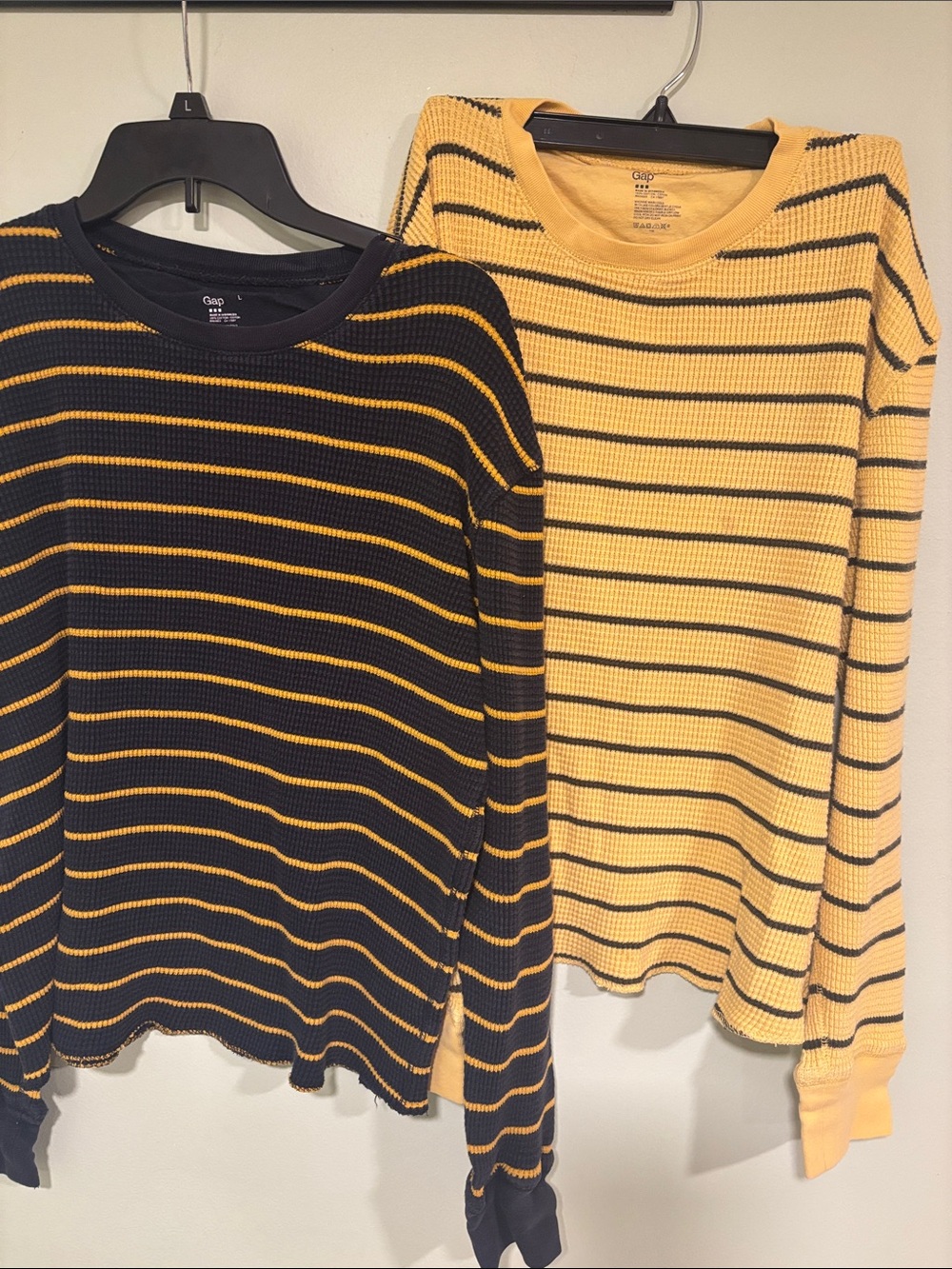 GAP Men’s  Black and Yellow Striped Crew Neck Sweaters - Set of 2
